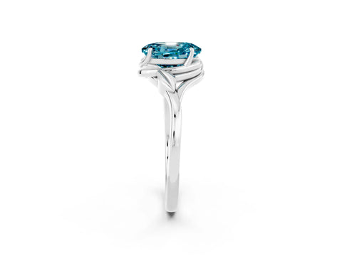 White gold Oval Cut Blue Topaz Solitaire Ring with Twist Band and Four-Prong Setting_14