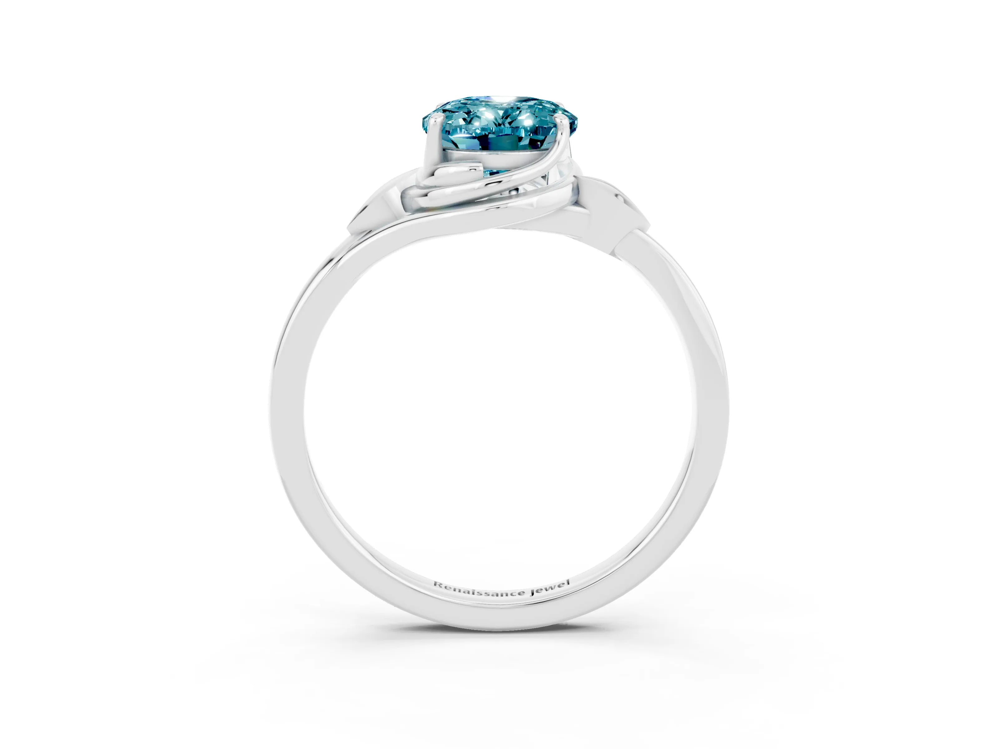 White gold Oval Cut Blue Topaz Solitaire Ring with Twist Band and Four-Prong Setting_15