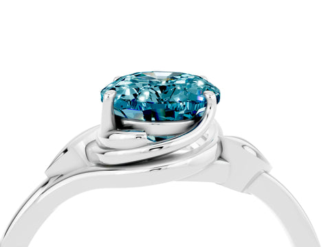 White gold Oval Cut Blue Topaz Solitaire Ring with Twist Band and Four-Prong Setting_16