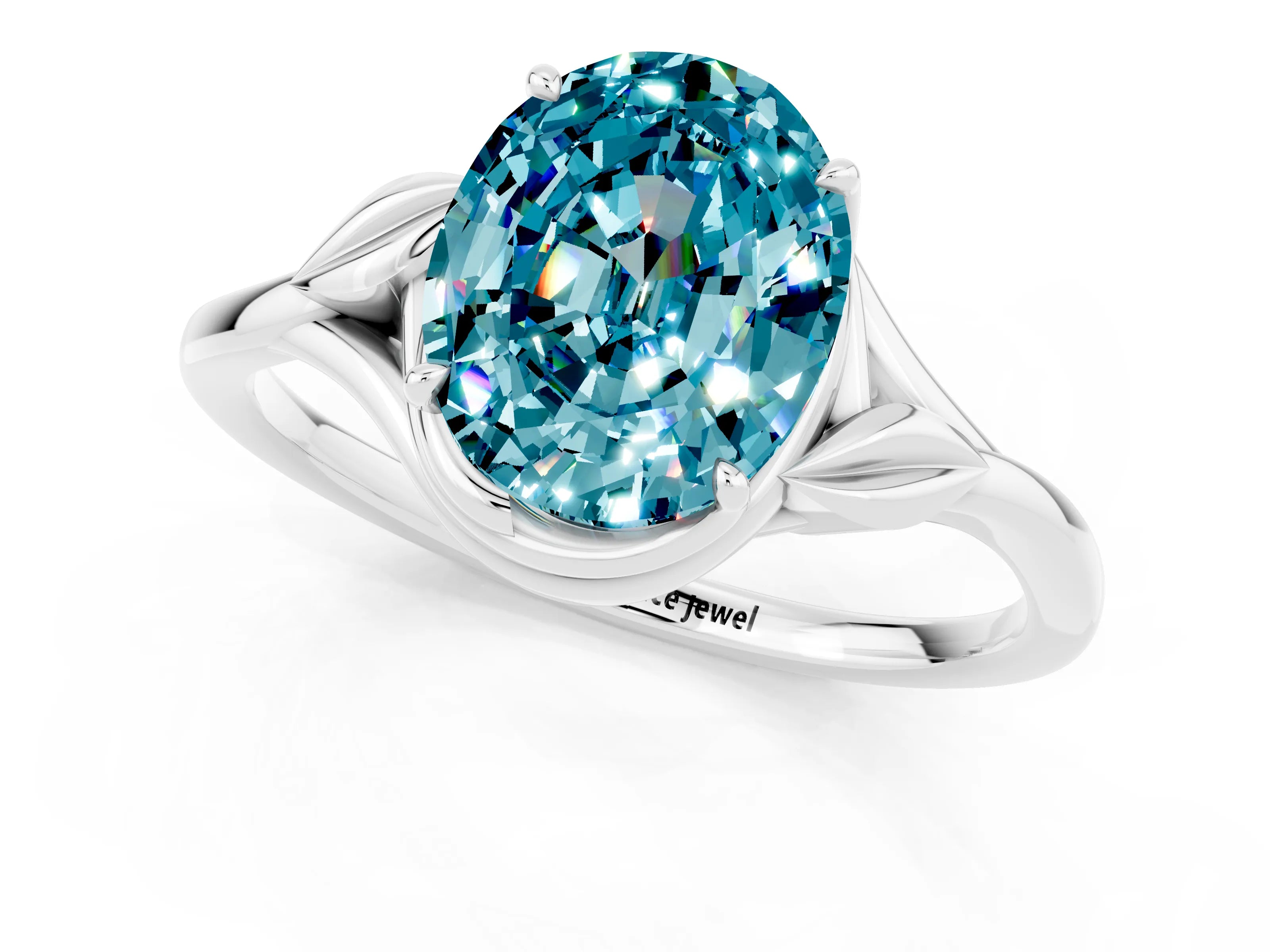 White gold Oval Cut Blue Topaz Solitaire Ring with Twist Band and Four-Prong Setting_37