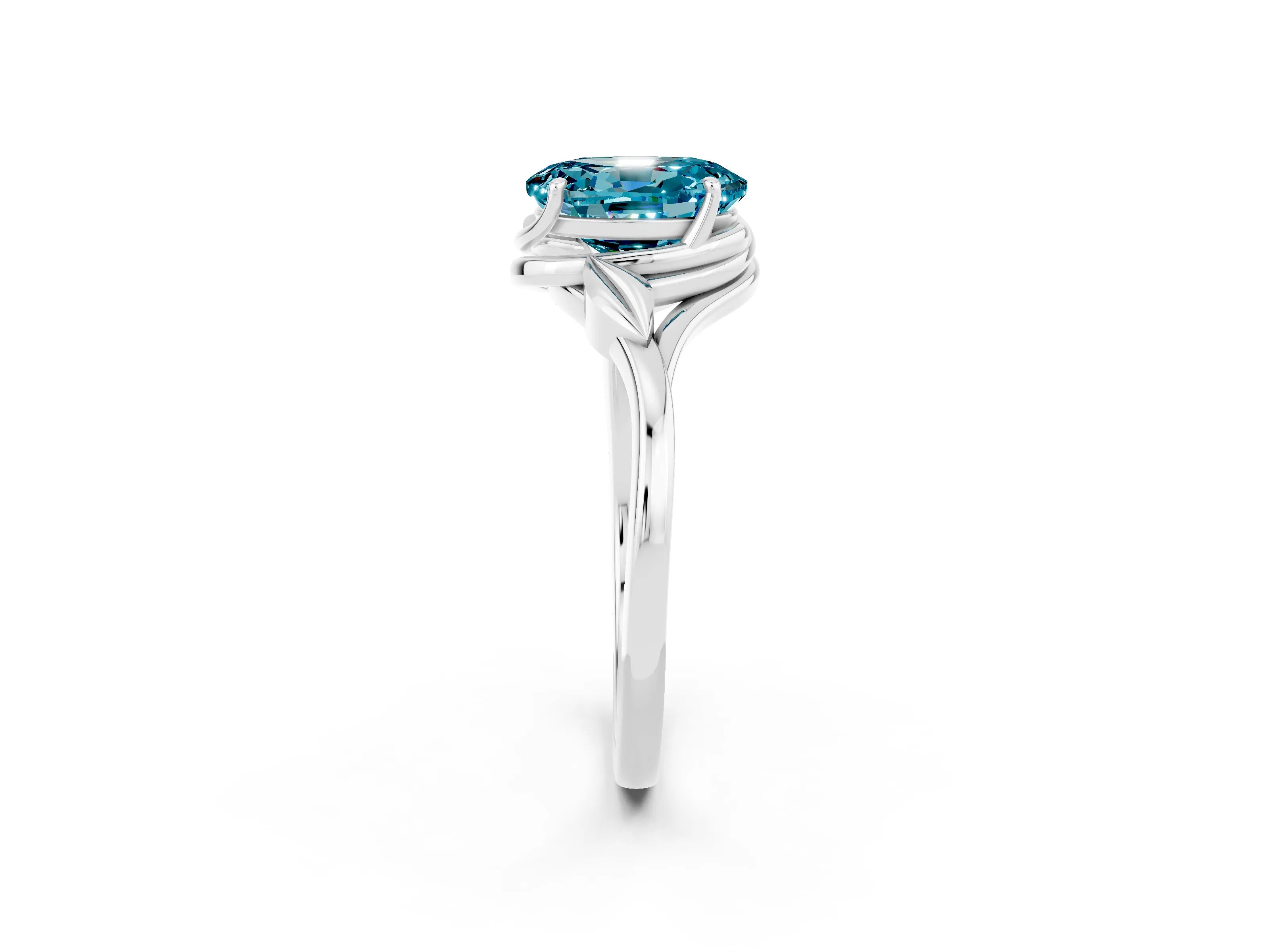 White gold Oval Cut Blue Topaz Solitaire Ring with Twist Band and Four-Prong Setting_38