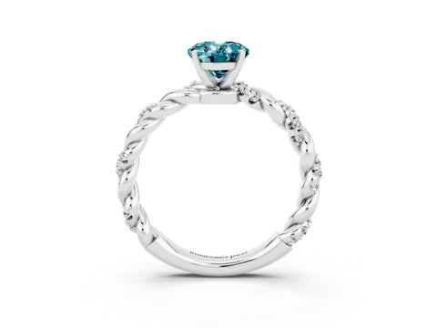 White gold Oval Cut Blue Topaz Solitaire Ring with Twisted Band and Pavé Accents_3