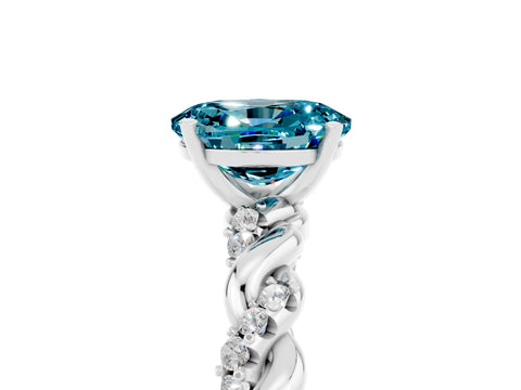 White gold Oval Cut Blue Topaz Solitaire Ring with Twisted Band and Pavé Accents_5