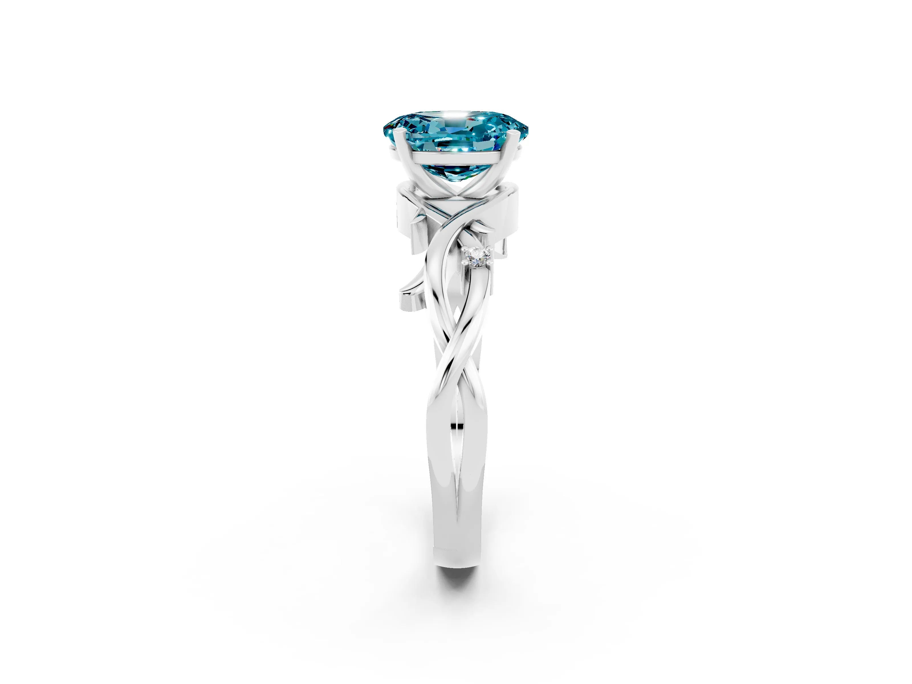 White gold Oval Cut Blue Topaz Solitaire Ring with Twisted Band and Prong Setting_14
