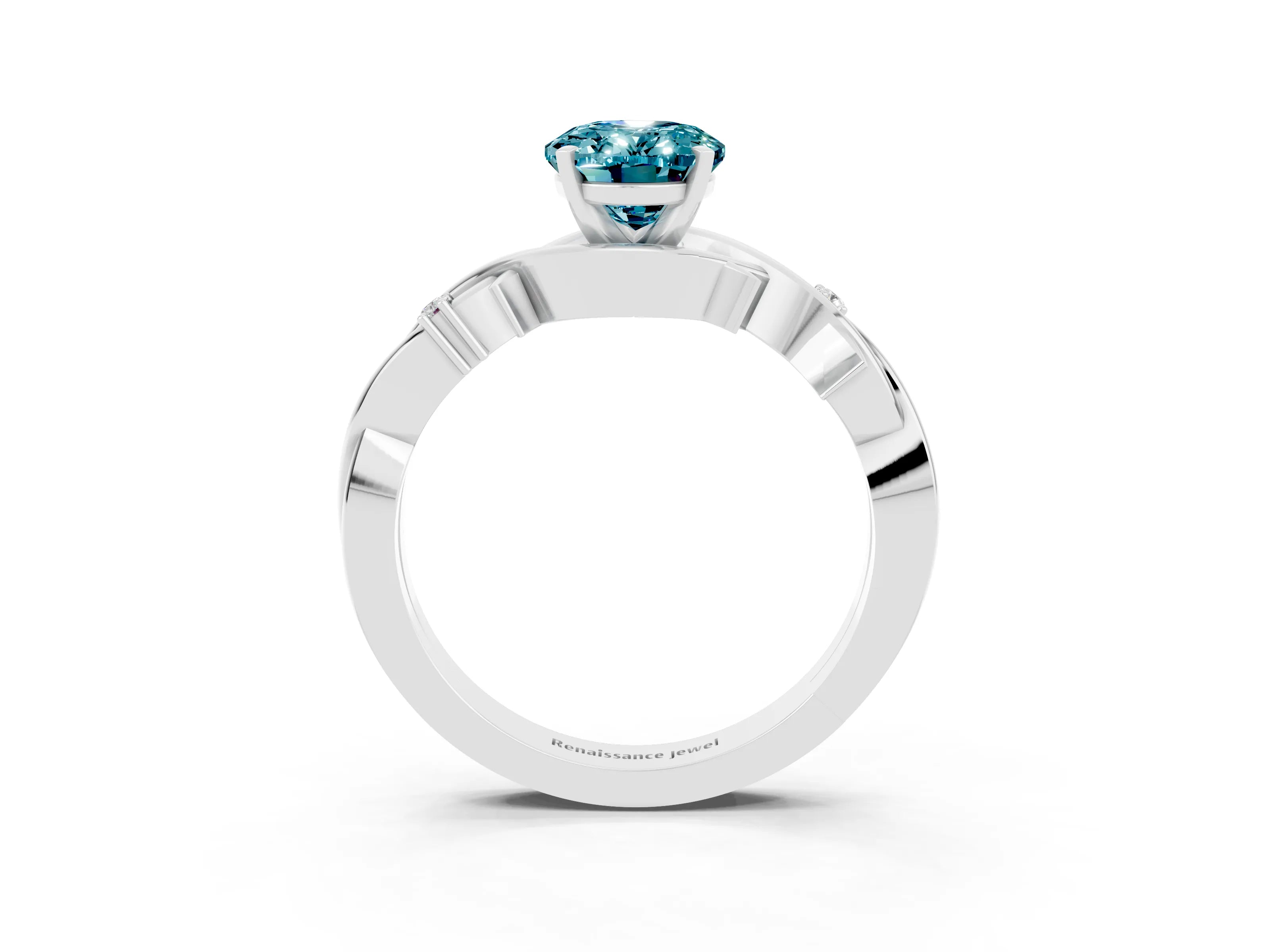 White gold Oval Cut Blue Topaz Solitaire Ring with Twisted Band and Prong Setting_15