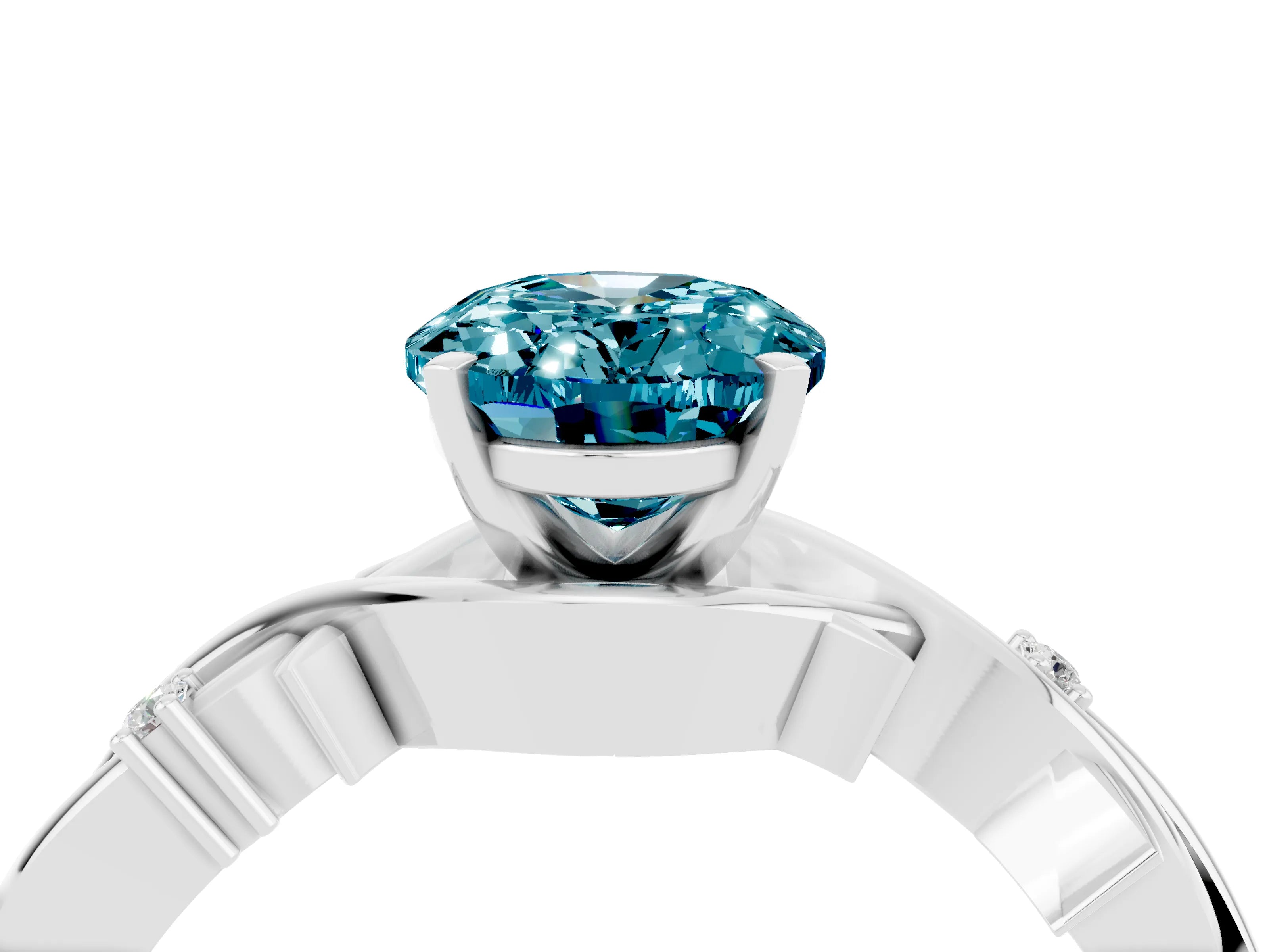 White gold Oval Cut Blue Topaz Solitaire Ring with Twisted Band and Prong Setting_4