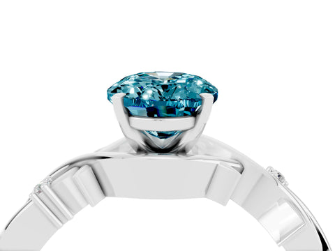 White gold Oval Cut Blue Topaz Solitaire Ring with Twisted Band and Prong Setting_4