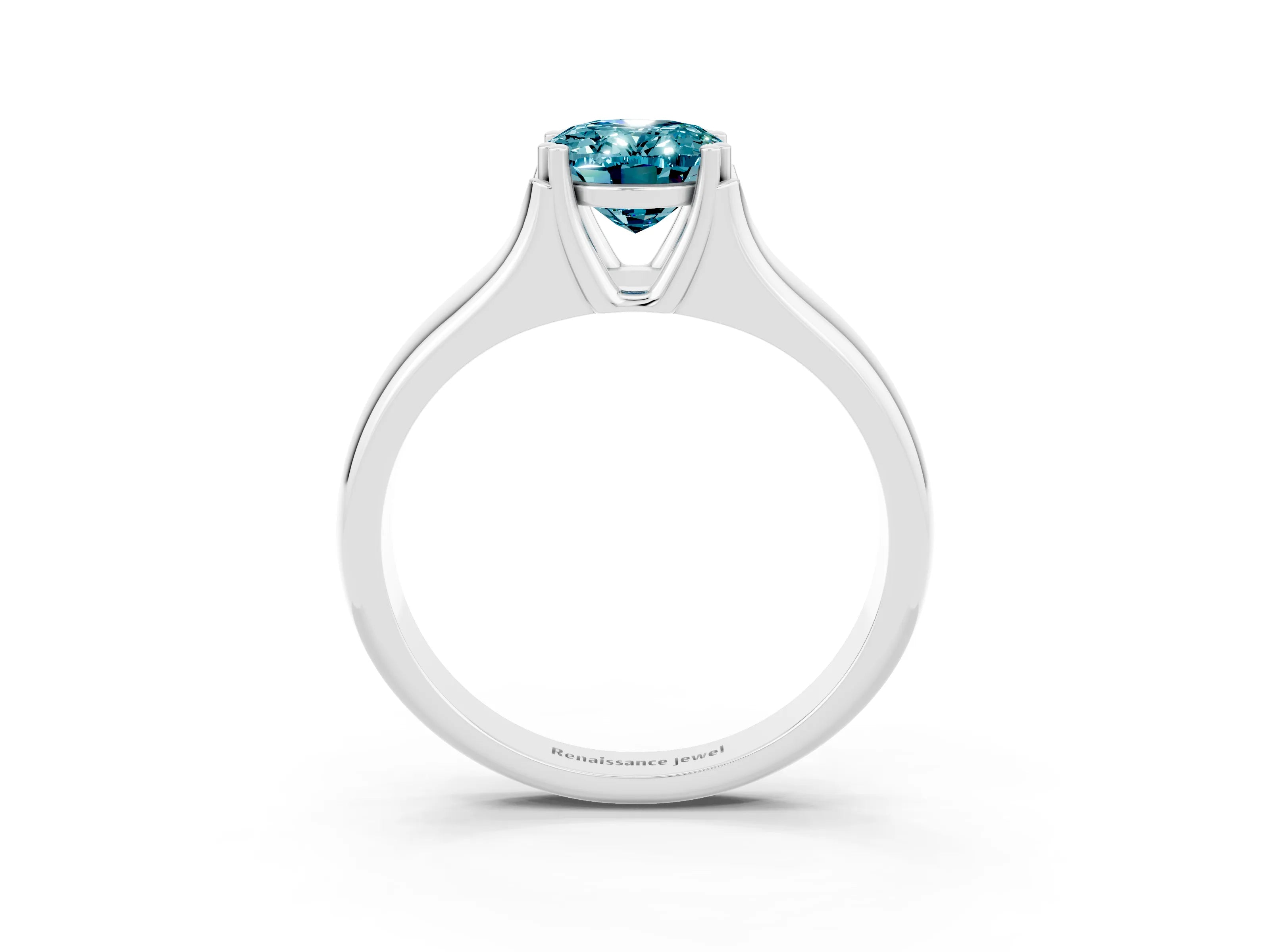 White gold Oval Cut Blue Topaz Solitaire Ring with Wide Band and Prong Setting_3
