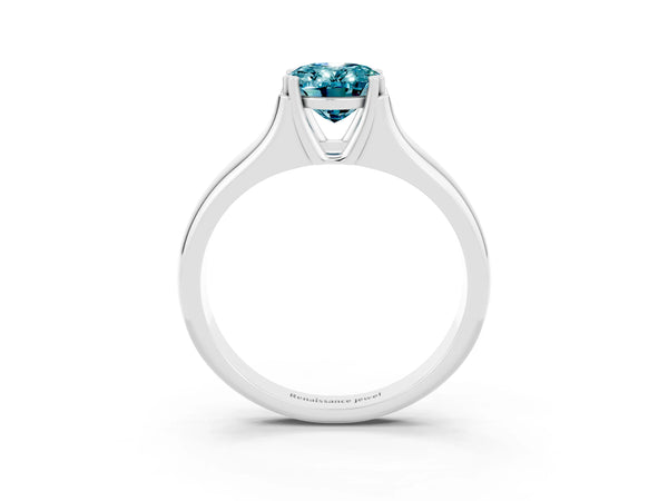 White gold Oval Cut Blue Topaz Solitaire Ring with Wide Band and Prong Setting
