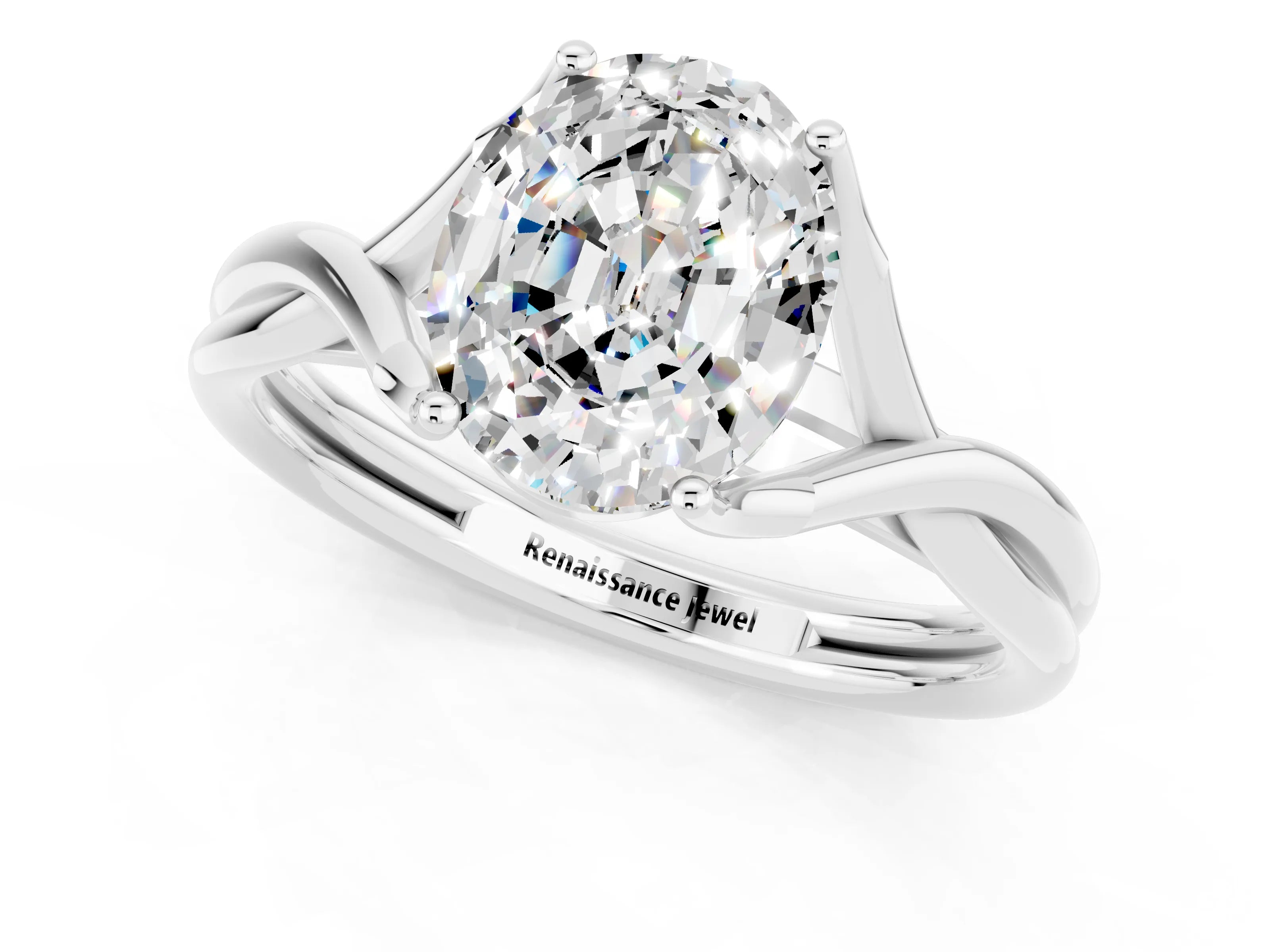 White gold Oval Cut Blue Topaz   Solitaire Twist Band Prong Setting Ring_13