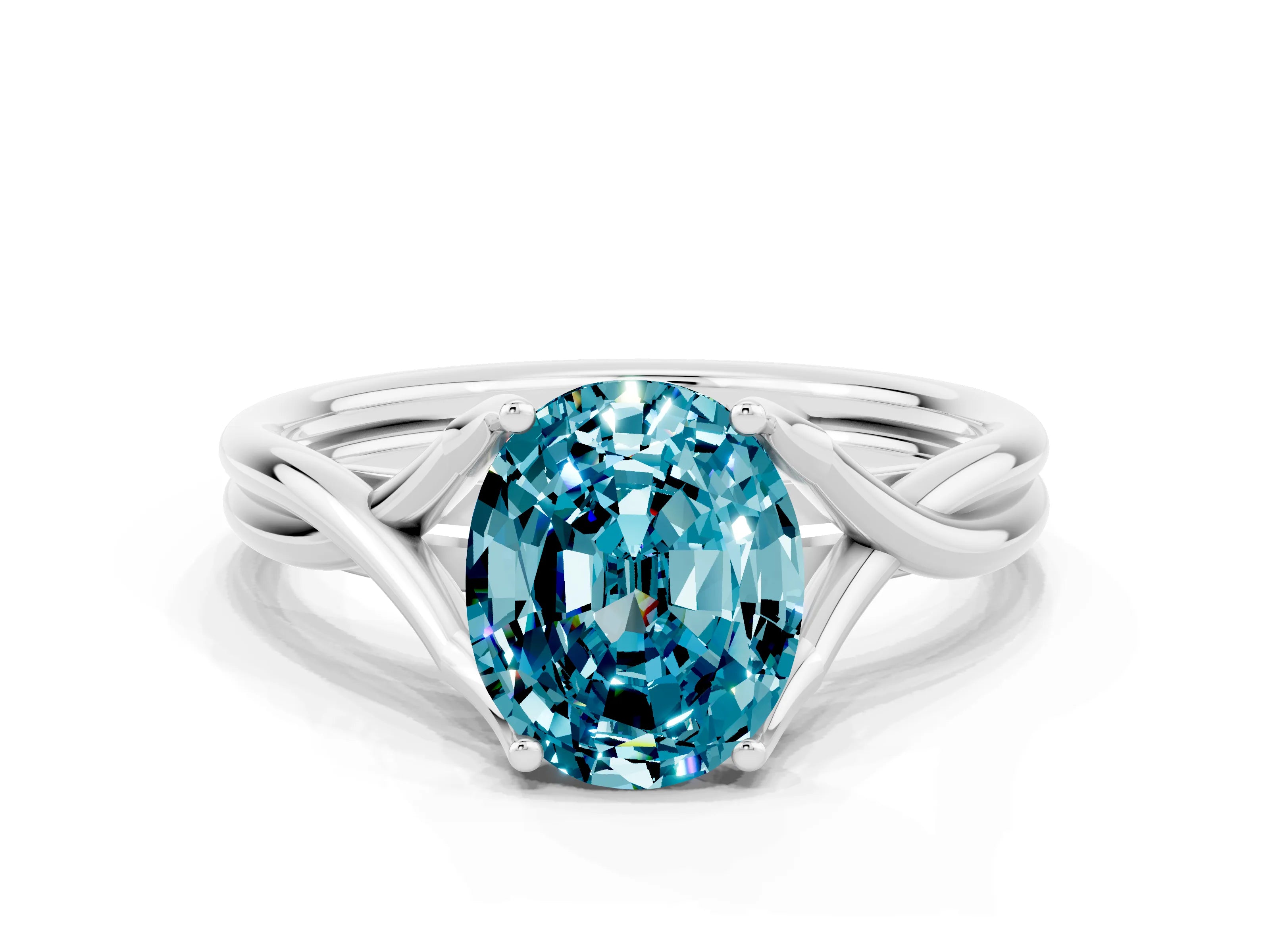 White gold Oval Cut Blue Topaz Solitaire Twist Band Prong Setting Ring_66