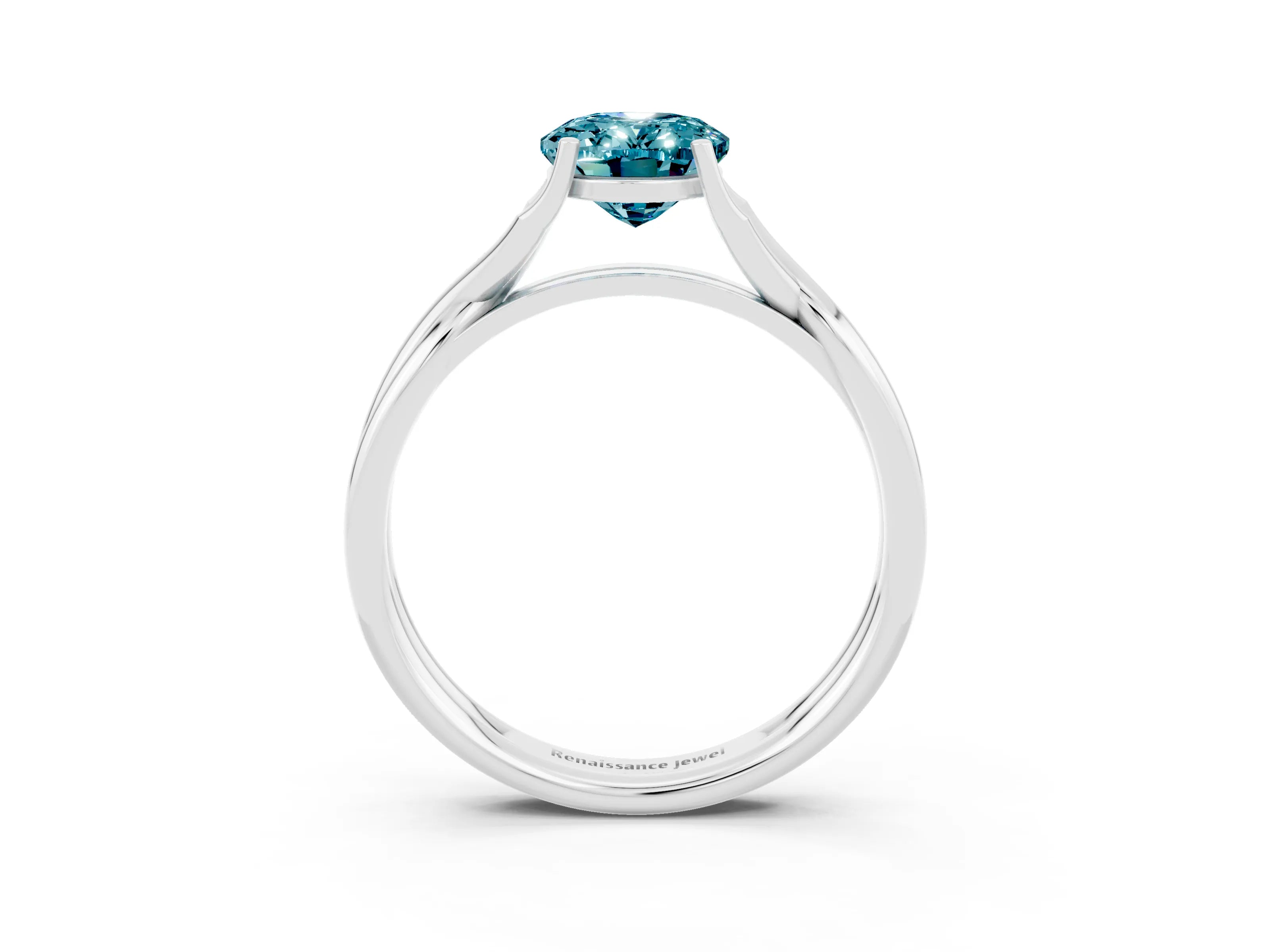 White gold Oval Cut Blue Topaz Solitaire Twist Band Prong Setting Ring_69