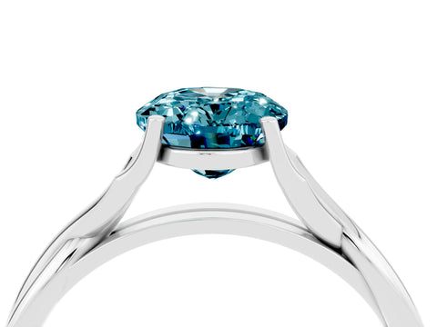 White gold Oval Cut Blue Topaz Solitaire Twist Band Prong Setting Ring_70