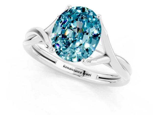 Silver Oval Cut Blue Topaz Solitaire Twist Band Prong Setting Ring
