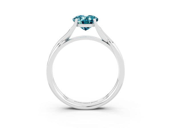 Silver Oval Cut Blue Topaz Solitaire Twist Band Prong Setting Ring
