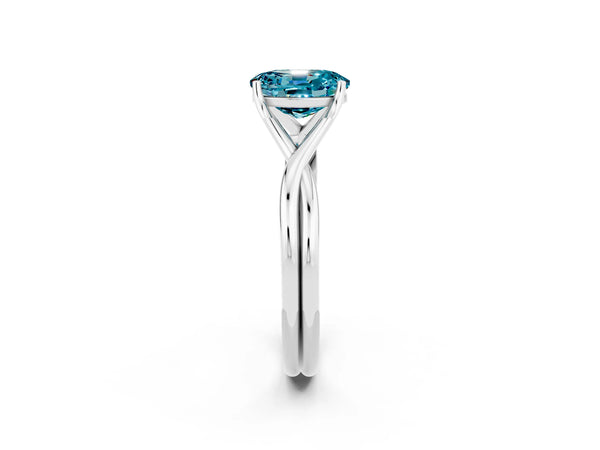 Platinum Oval Cut Blue Topaz Solitaire Twist Band Prong Setting Ring