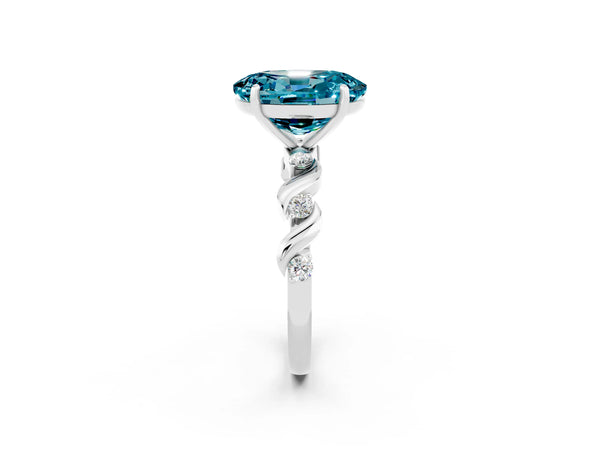Platinum Oval Cut Blue Topaz Solitaire Twisted Band with Round  Accents and Prong Setting