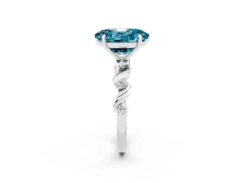 White gold Oval Cut Blue Topaz Solitaire Twisted Band with Round  Accents and Prong Setting_14