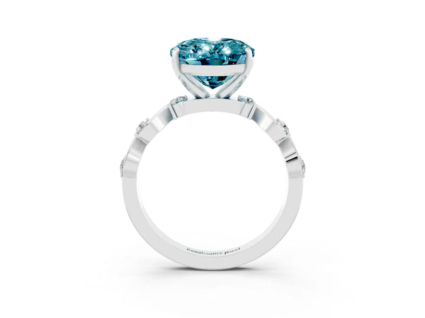 Platinum Oval Cut Blue Topaz Solitaire Twisted Band with Round  Accents and Prong Setting