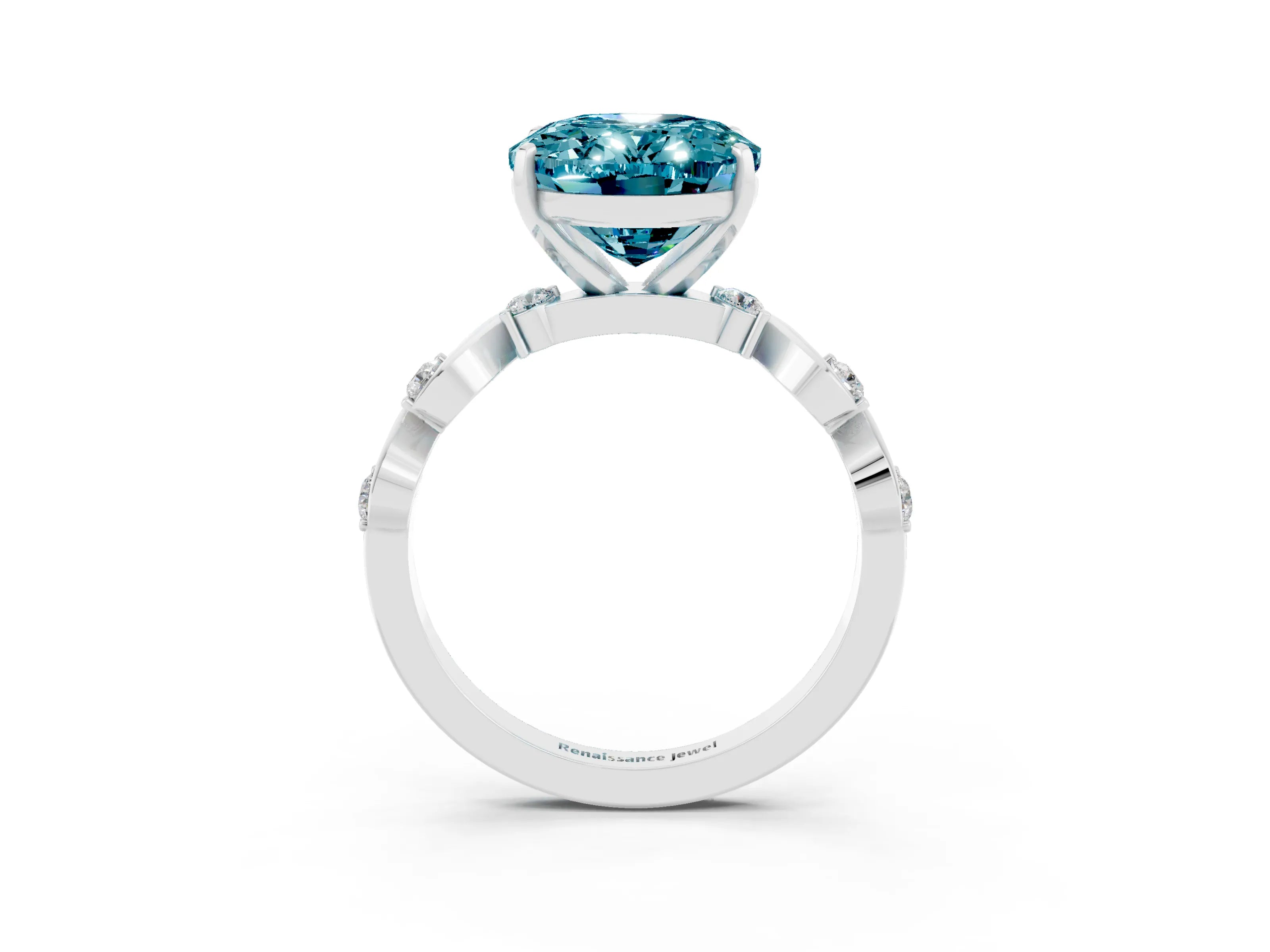 White gold Oval Cut Blue Topaz Solitaire Twisted Band with Round  Accents and Prong Setting_15
