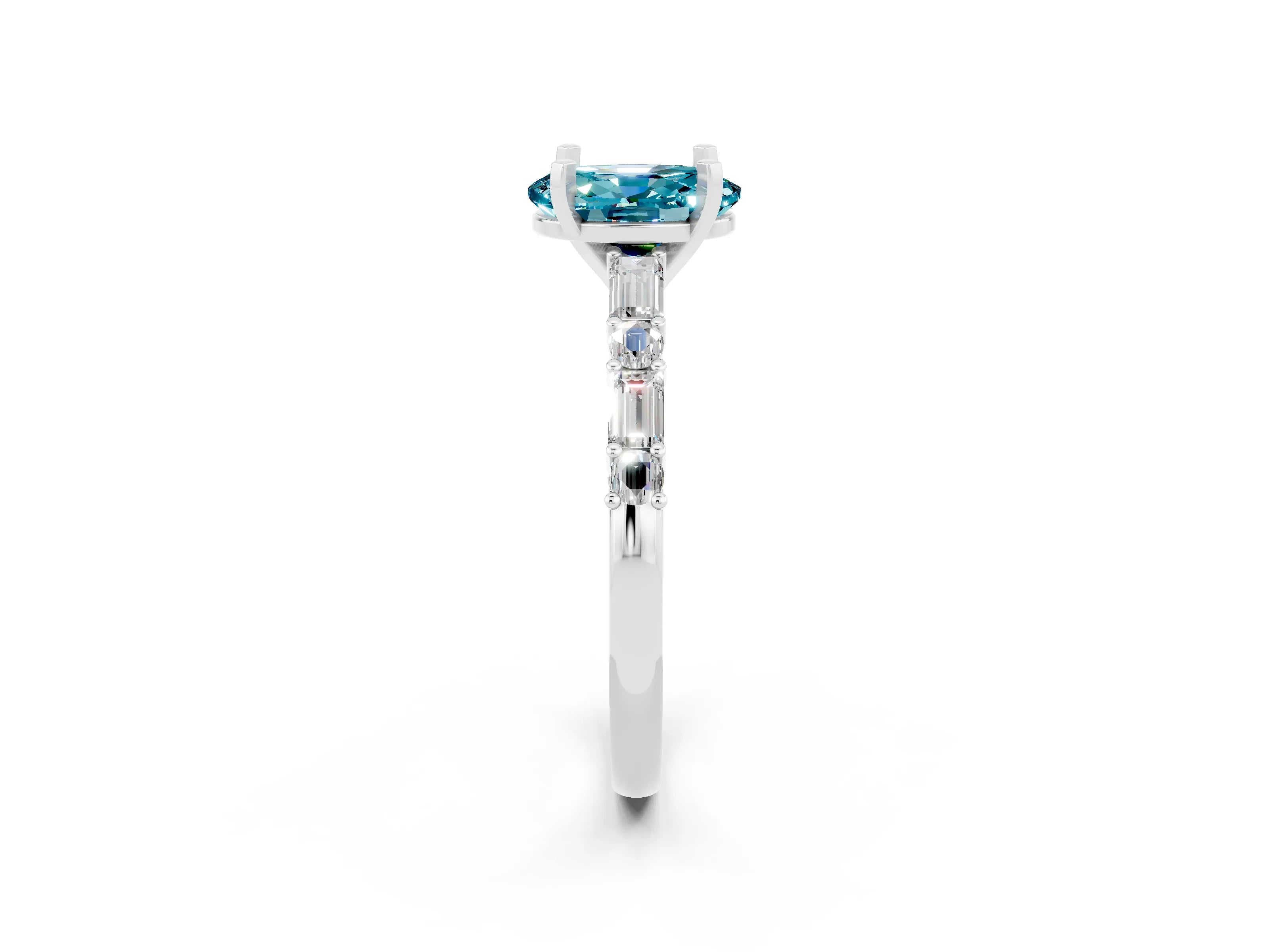 White gold Oval Cut Blue Topaz Solitaire with Side Baguettes and Channel Set Band_2