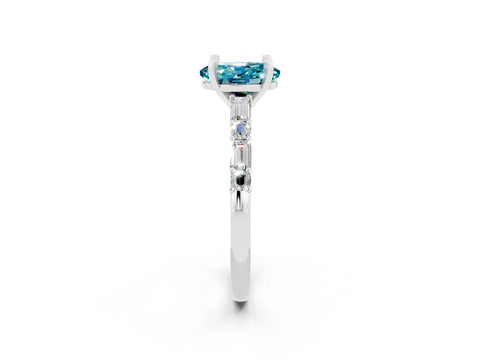 White gold Oval Cut Blue Topaz Solitaire with Side Baguettes and Channel Set Band_2