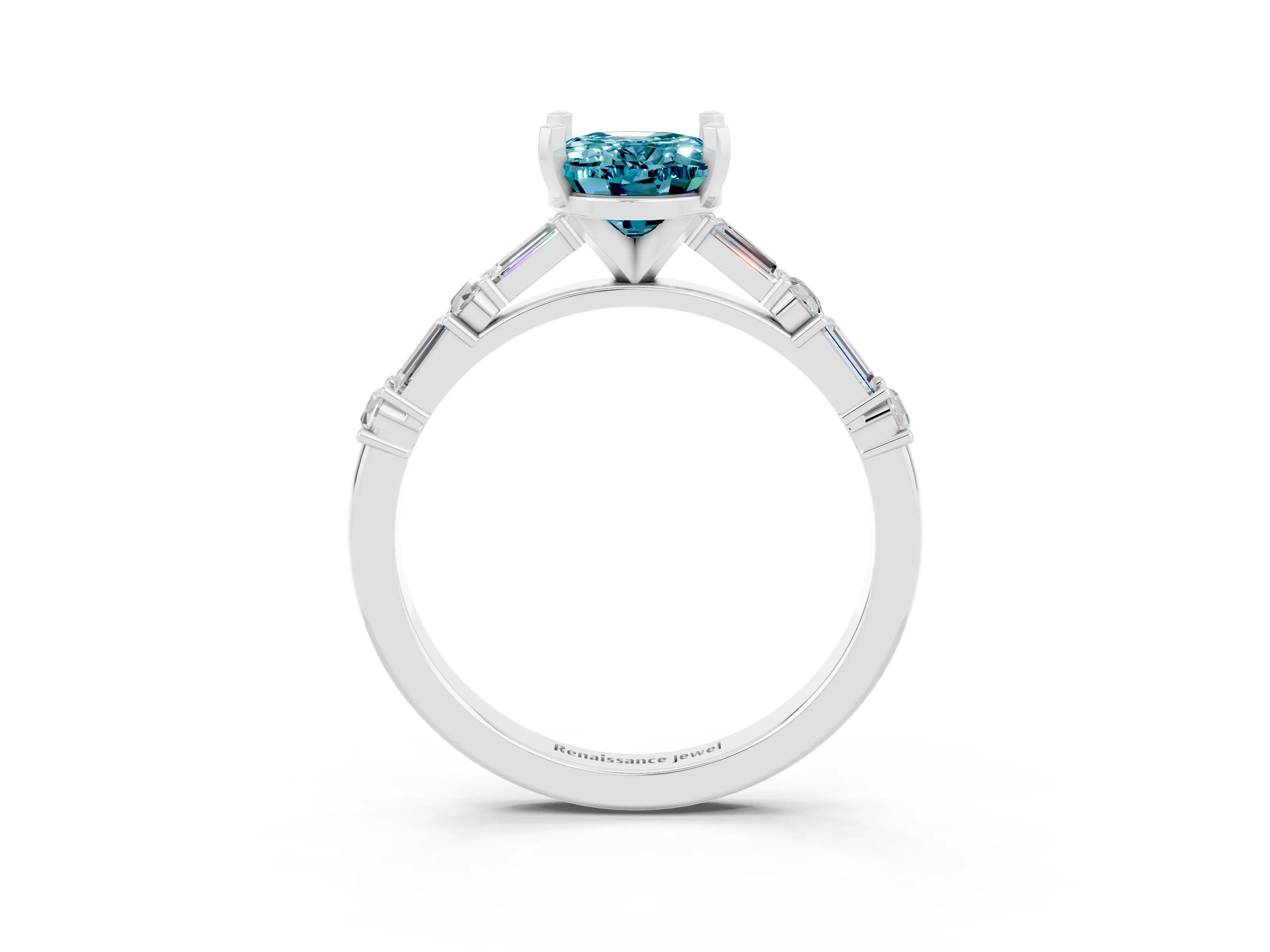 White gold Oval Cut Blue Topaz Solitaire with Side Baguettes and Channel Set Band_3