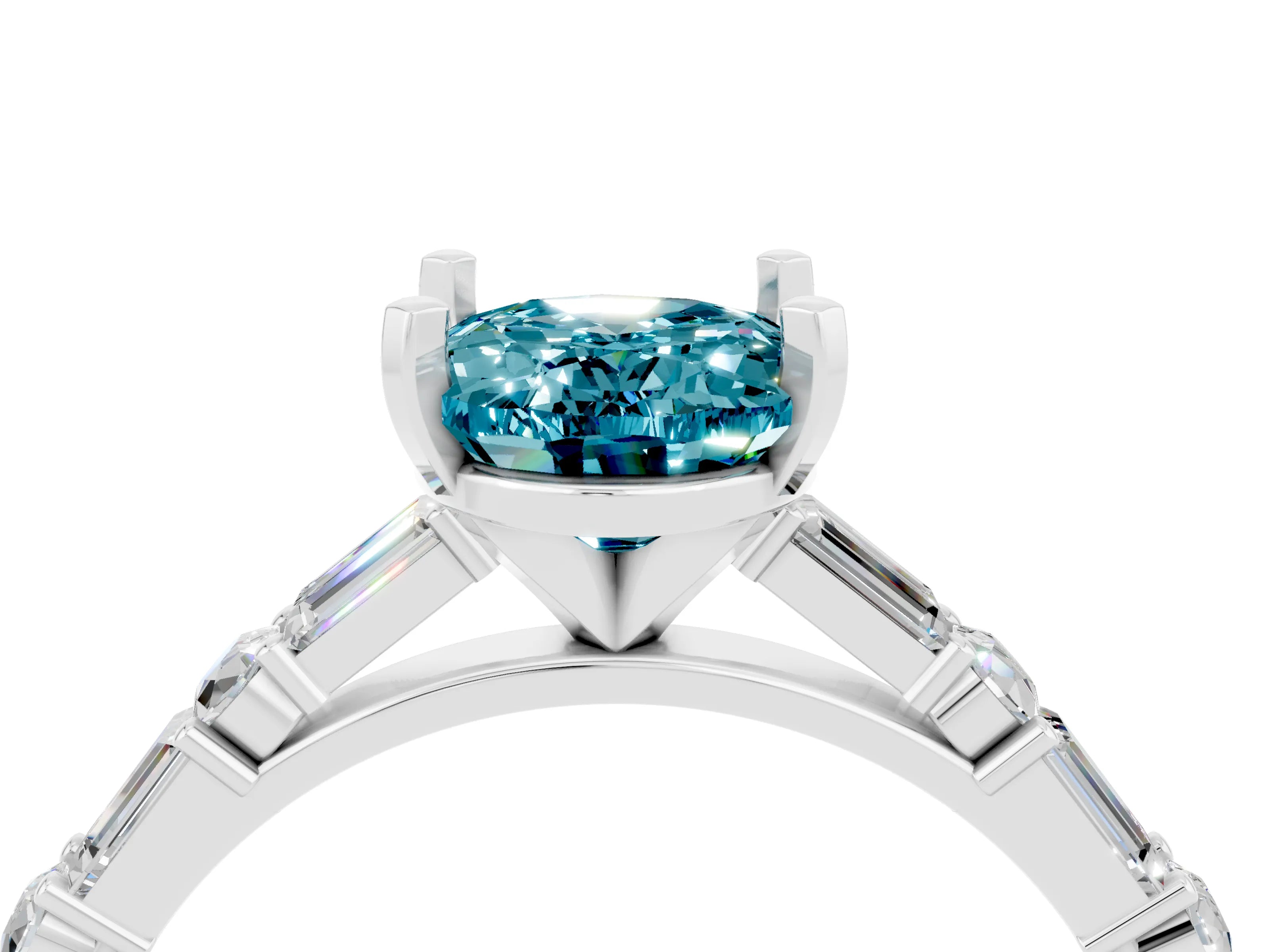 White gold Oval Cut Blue Topaz Solitaire with Side Baguettes and Channel Set Band_4