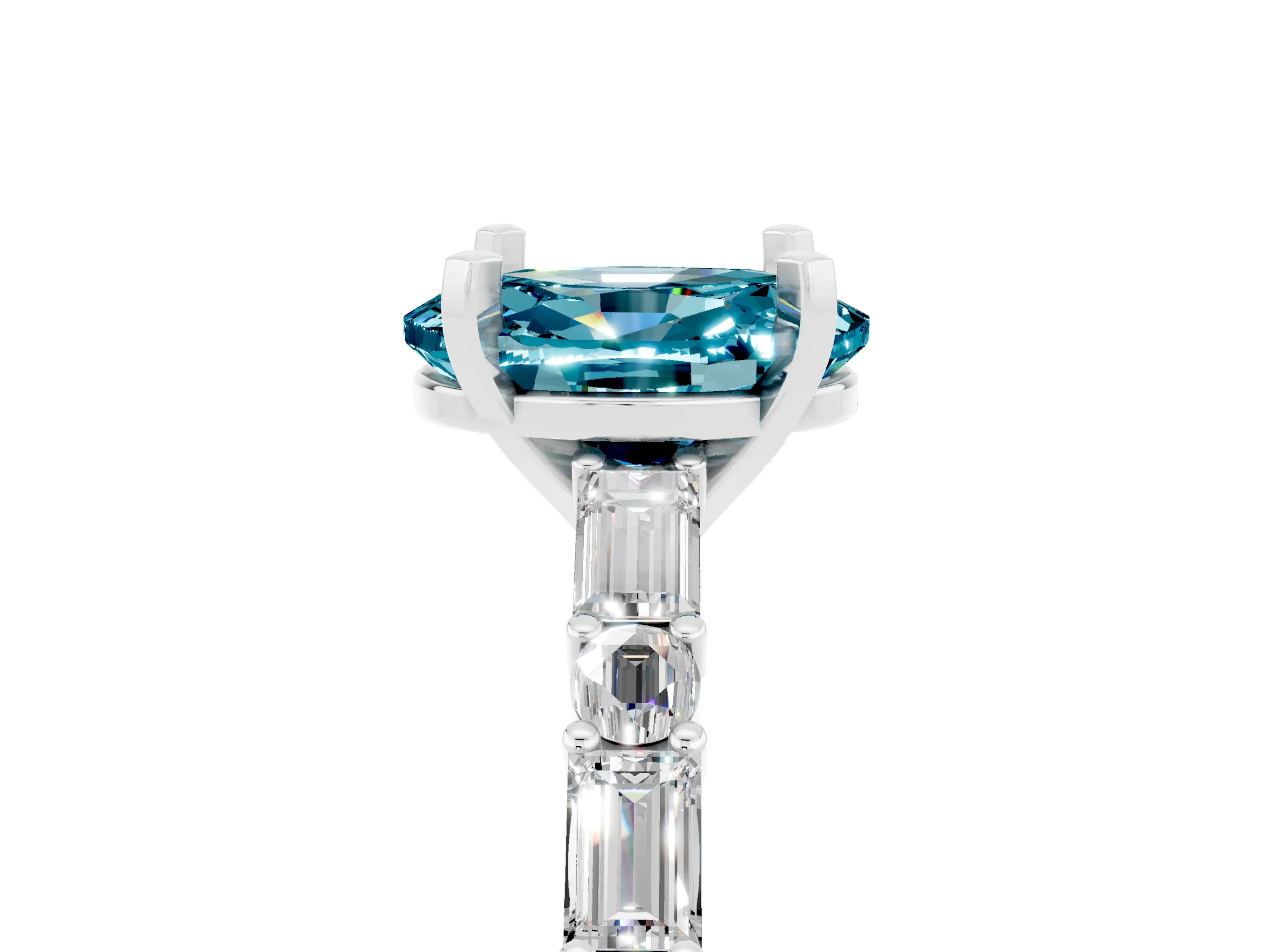 White gold Oval Cut Blue Topaz Solitaire with Side Baguettes and Channel Set Band_5