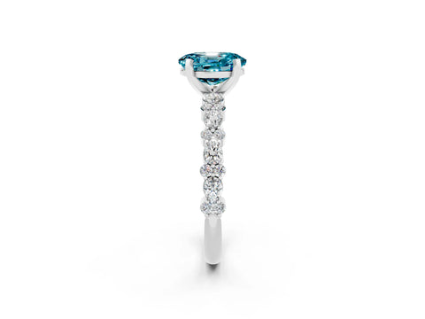 White gold Oval Cut Blue Topaz Solitaire with Side Stones, Pave Band, Four-Prong Setting_26