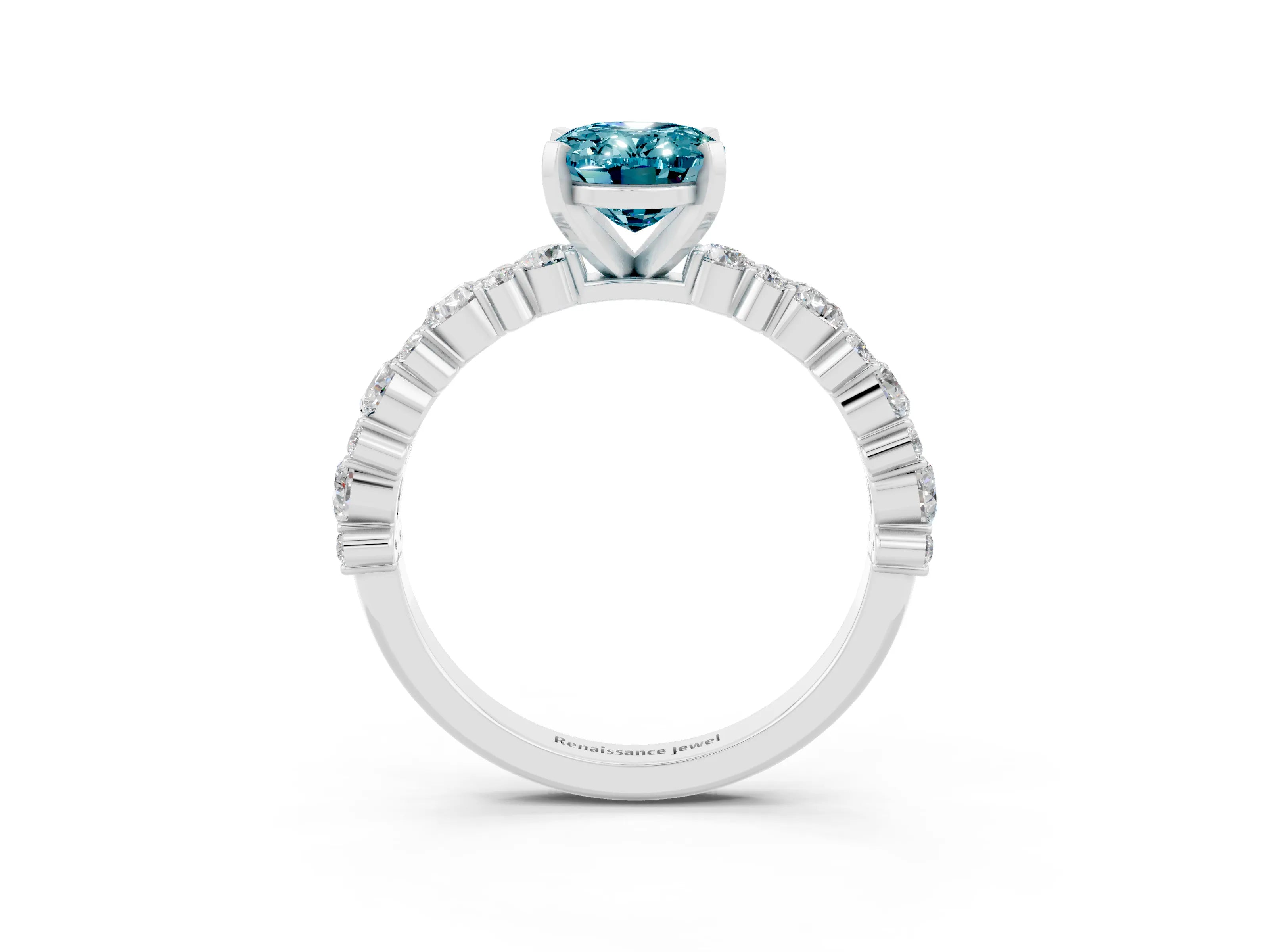 White gold Oval Cut Blue Topaz Solitaire with Side Stones, Pave Band, Four-Prong Setting_27