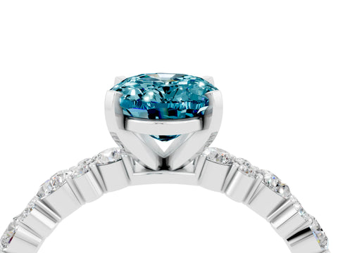 White gold Oval Cut Blue Topaz Solitaire with Side Stones, Pave Band, Four-Prong Setting_28