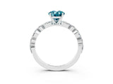 White gold Oval Cut Blue Topaz Solitaire with Side Stones on a Pavé Band and Four-Prong Setting_3
