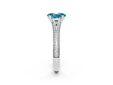 White gold Oval Cut Blue Topaz Split Shank Engagement Ring with Pavé Band_2