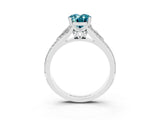 White gold Oval Cut Blue Topaz Split Shank Engagement Ring with Pavé Band_3