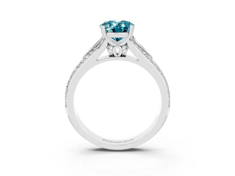 White gold Oval Cut Blue Topaz Split Shank Engagement Ring with Pavé Band_3