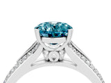 White gold Oval Cut Blue Topaz Split Shank Engagement Ring with Pavé Band_4
