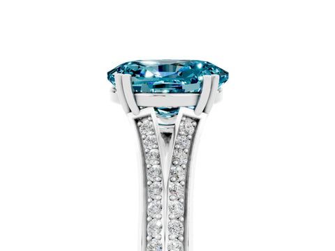 White gold Oval Cut Blue Topaz Split Shank Engagement Ring with Pavé Band_5