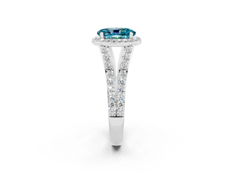 White gold Oval Cut Blue Topaz Split Shank Halo Ring with Four-Prong Setting_14