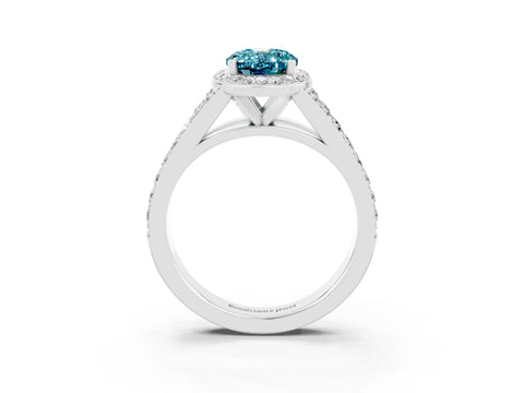 White gold Oval Cut Blue Topaz Split Shank Halo Ring with Four-Prong Setting_15