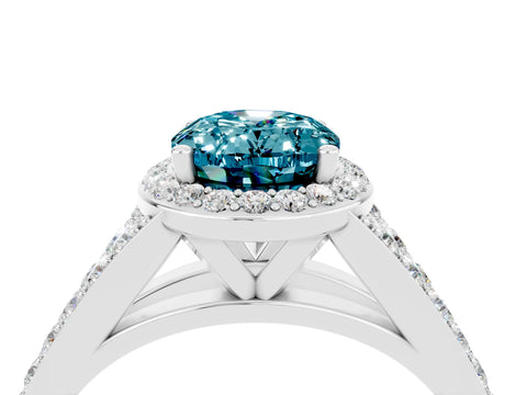 White gold Oval Cut Blue Topaz Split Shank Halo Ring with Four-Prong Setting_28