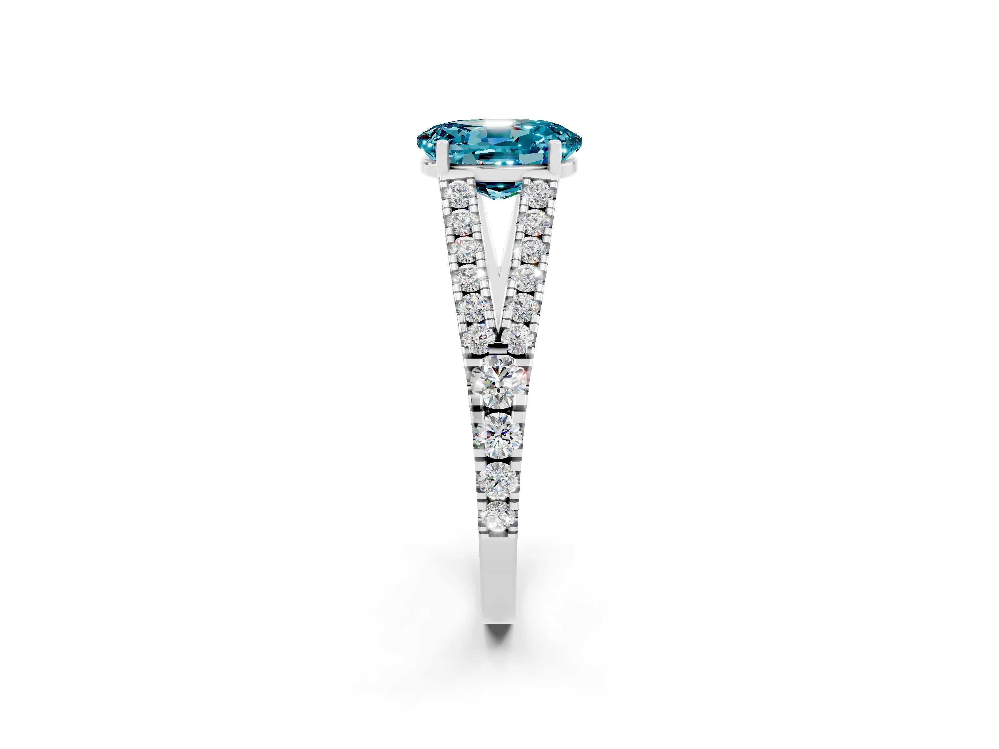 White gold Oval Cut Blue Topaz Split Shank Pavé Engagement Ring with Four-Prong Setting_14