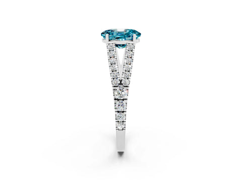 White gold Oval Cut Blue Topaz Split Shank Pavé Engagement Ring with Four-Prong Setting_14