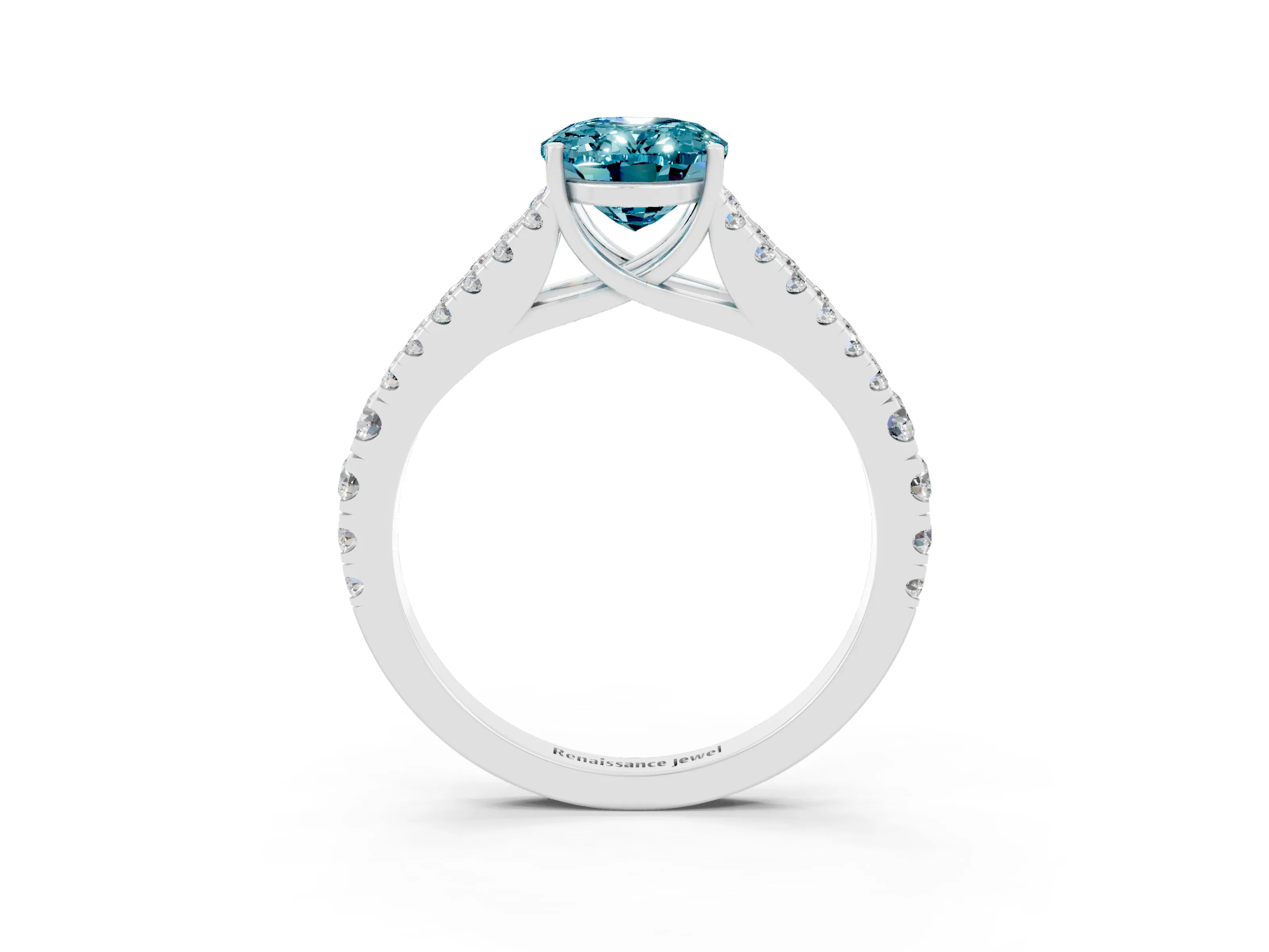 White gold Oval Cut Blue Topaz Split Shank Pavé Engagement Ring with Four-Prong Setting_15