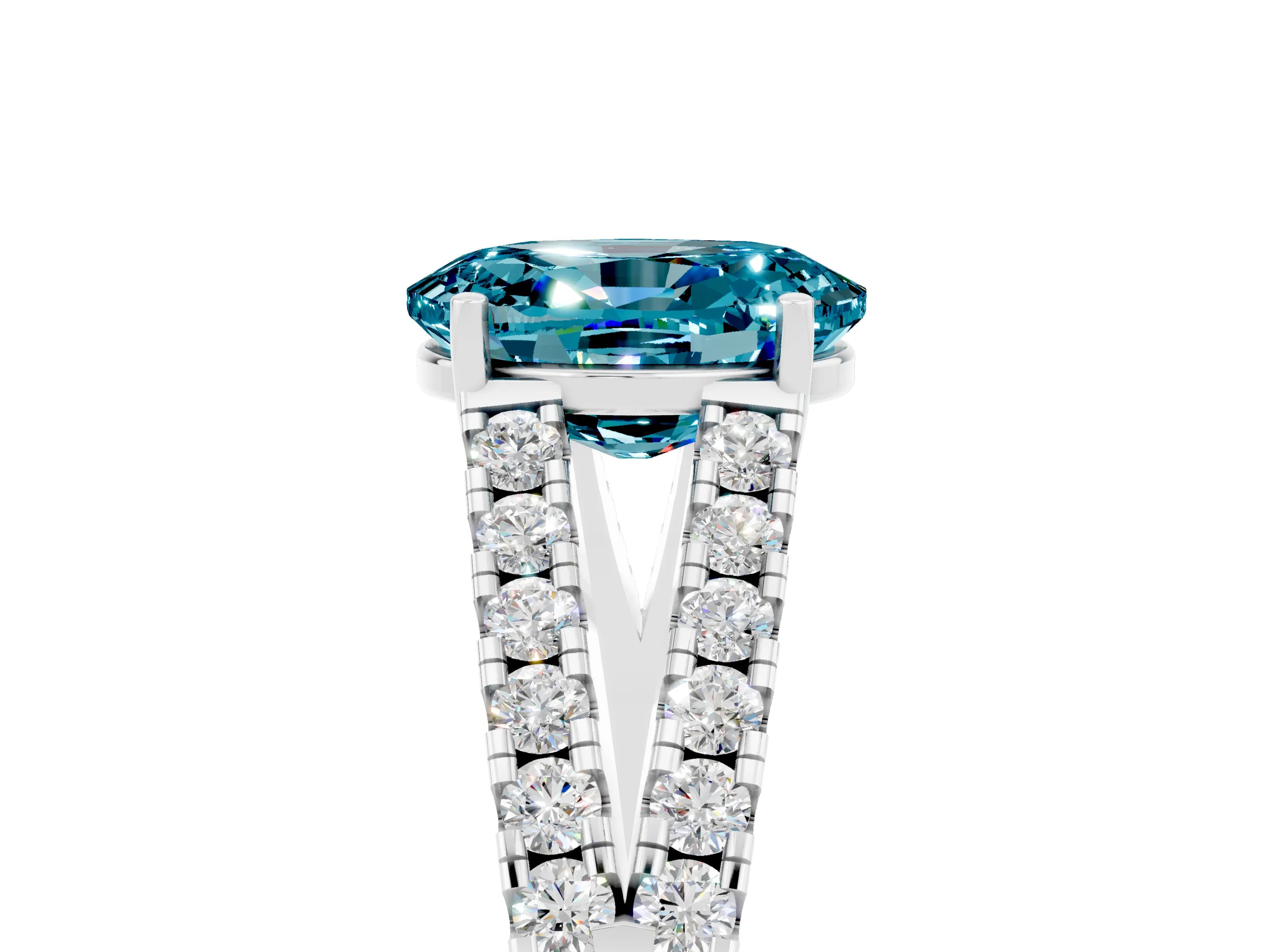 White gold Oval Cut Blue Topaz Split Shank Pavé Engagement Ring with Four-Prong Setting_17