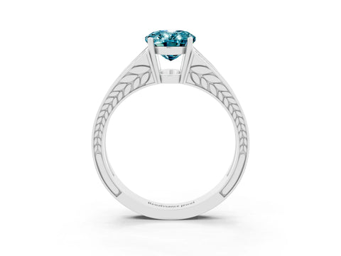 White gold Oval Cut Blue Topaz Split Shank Ring with Pavé Band and Four-Prong Setting_3