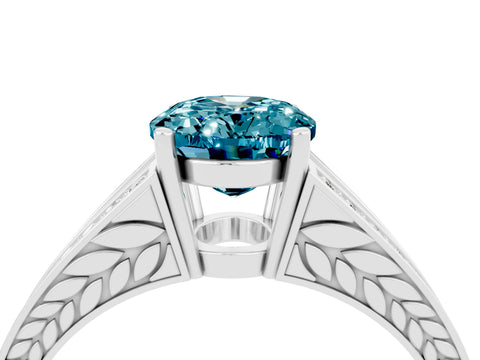White gold Oval Cut Blue Topaz Split Shank Ring with Pavé Band and Four-Prong Setting_4