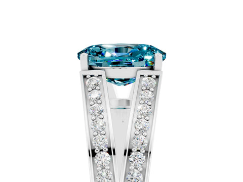 White gold Oval Cut Blue Topaz Split Shank Ring with Pavé Band and Four-Prong Setting_5