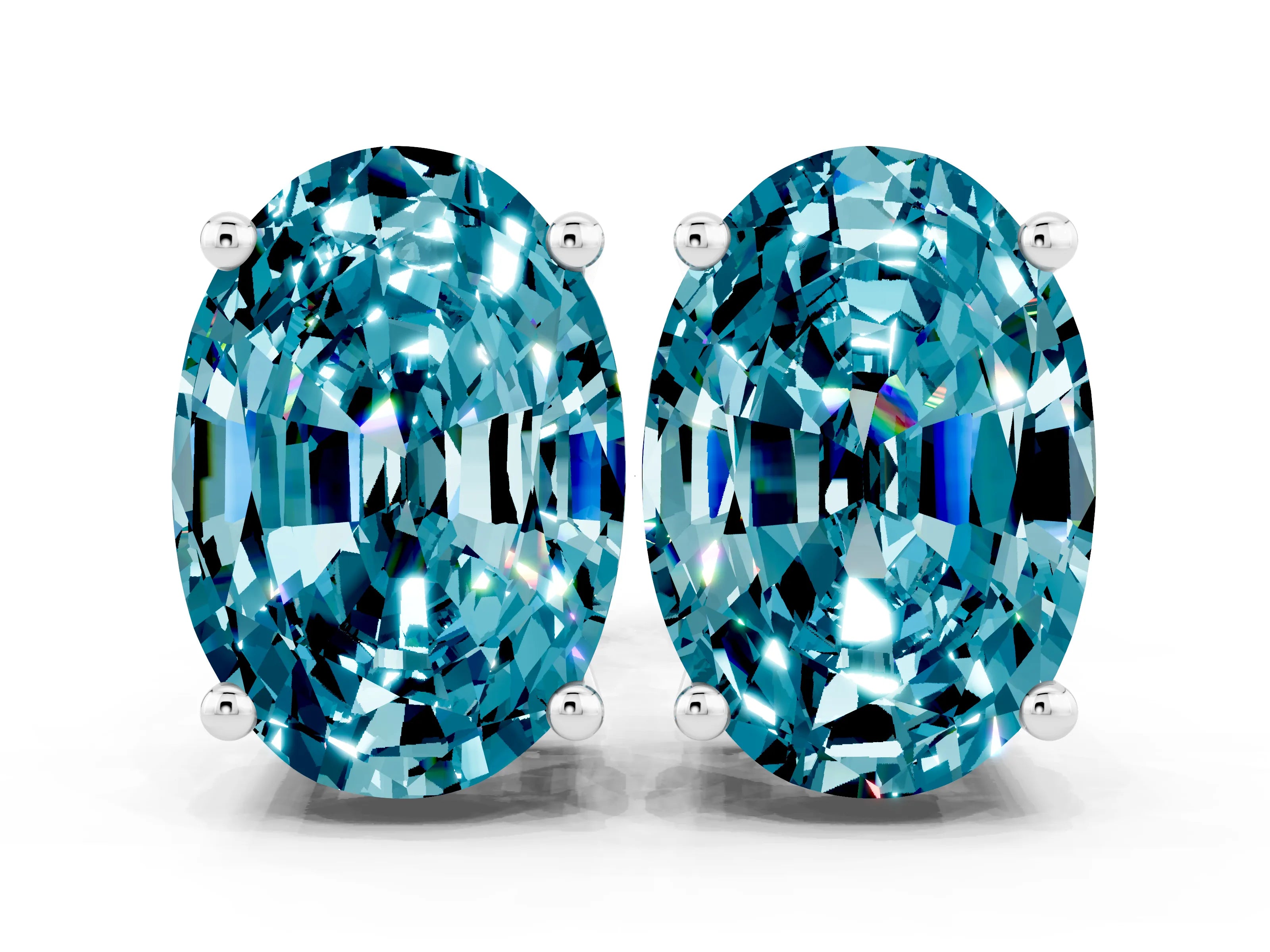 White gold Oval Cut Blue Topaz Stud Earrings_30