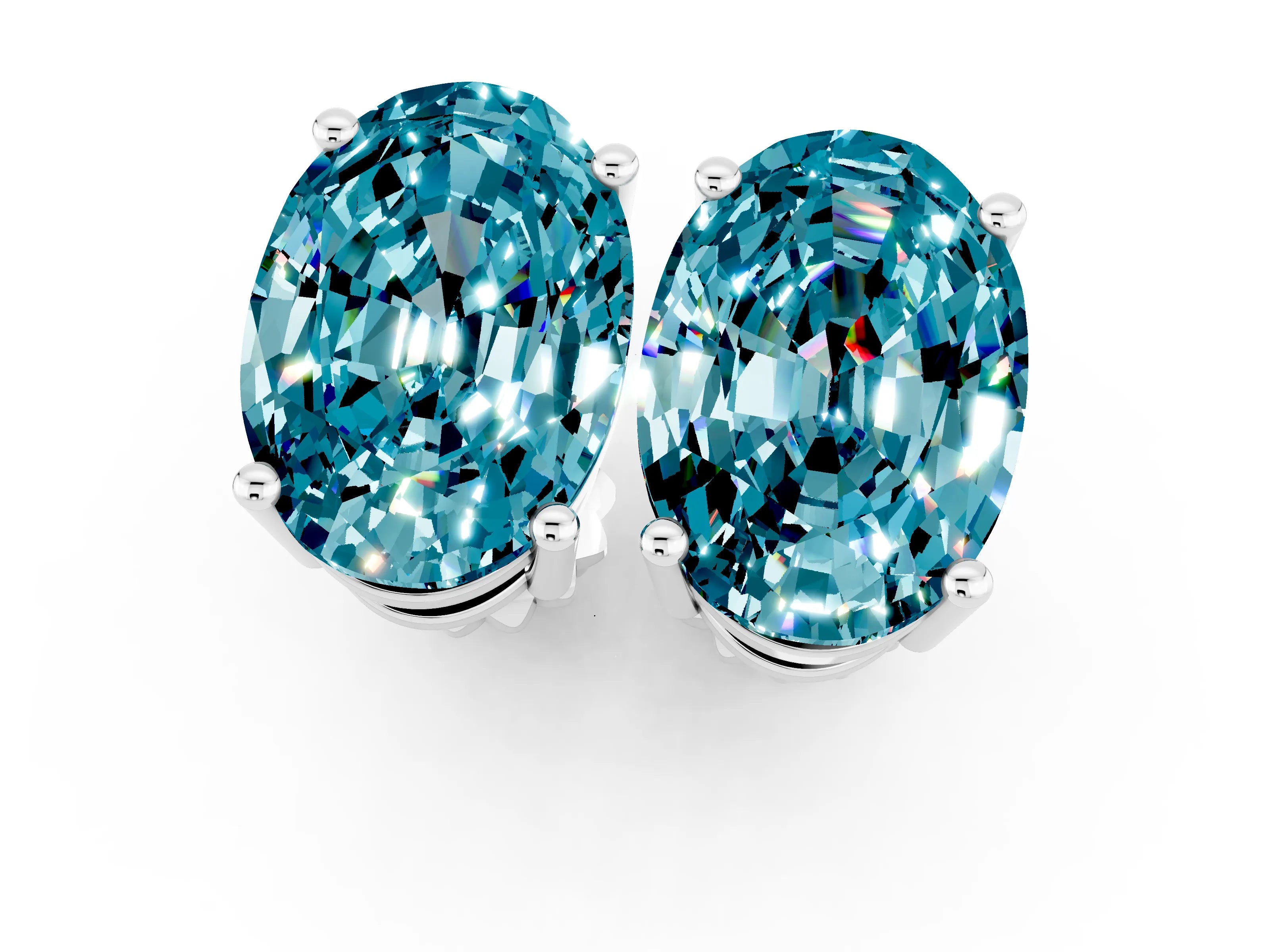 White gold Oval Cut Blue Topaz Stud Earrings_31